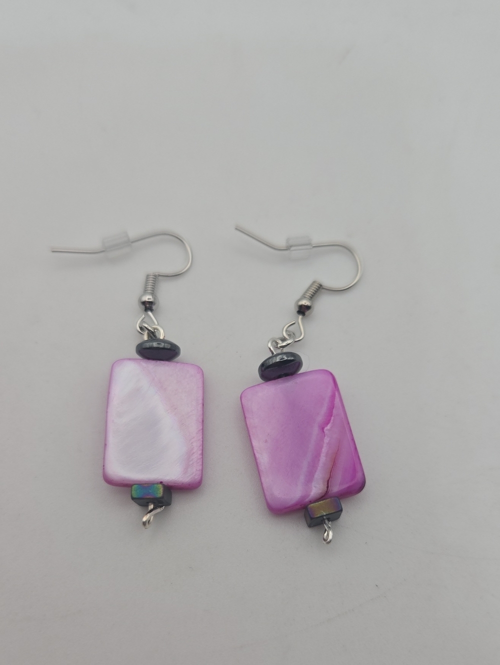 Handmade Pink Shell Rectangle Dangle Earrings - Picture 2 of 2